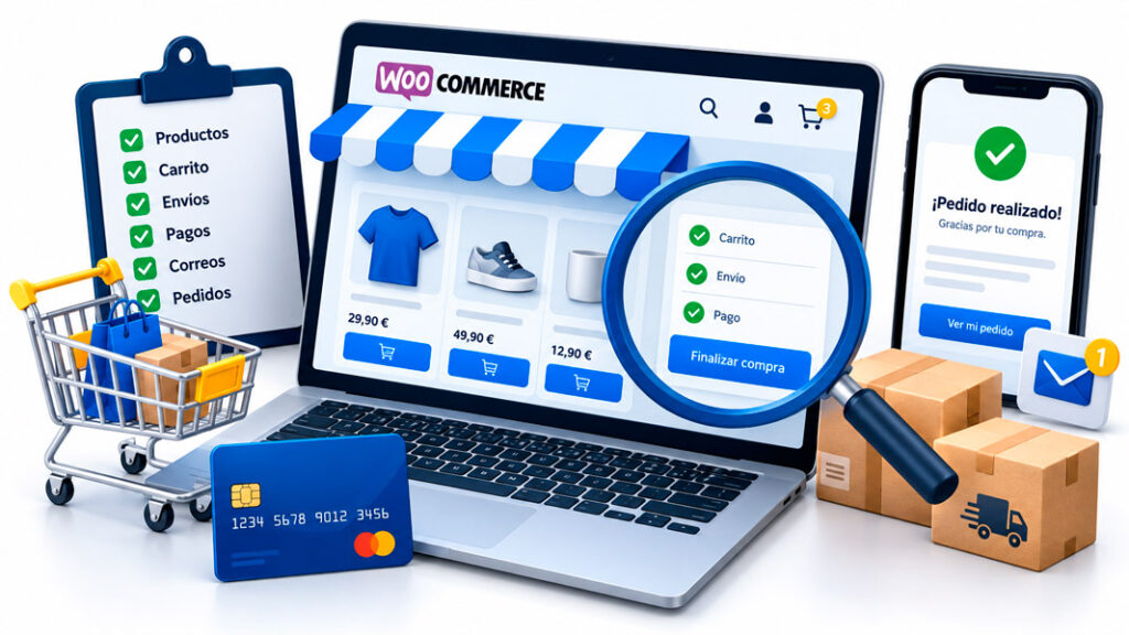 Revisión del proceso de compra de una tienda WooCommerce antes de lanzar una campaña publicitaria.