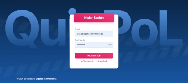 DISEÑO WEB SEVILLA - diseño web Sevilla Captura de la plataforma Quizpol, proyecto web de formación y test con gestión de usuarios, exámenes y estadísticas.