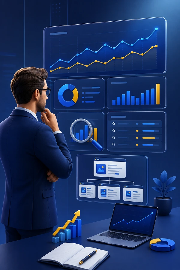 POSICIONAMIENTO WEB - posicionamiento web Sevilla,agencia SEO Sevilla,posicionamiento SEO Sevilla,SEO para empresas Profesional analizando la evolución y el rendimiento del posicionamiento SEO de una web