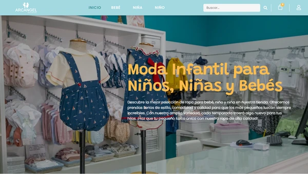 DISEÑO WEB SEVILLA - diseño web Sevilla Captura de la tienda online Arcángel Moda Infantil con catálogo de productos, categorías y experiencia de compra adaptada a móviles.